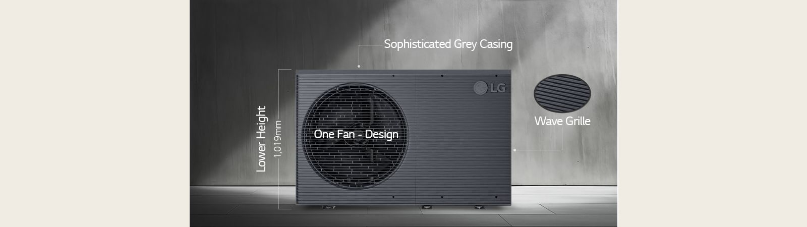 an LG THERMA V R290 Monobloc under a light-filled fence Design description of LG THERMA V R290 Monobloc