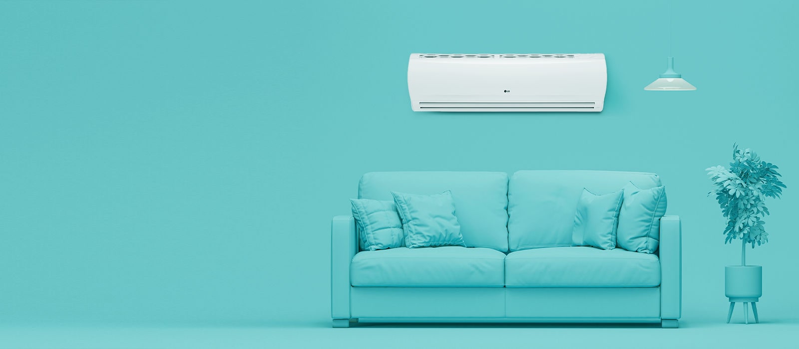 Modern living room with a LG air conditioner.