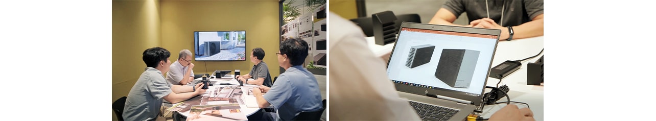 Engineers in LG are having a meeting about the THERMA V R290 Monobloc.