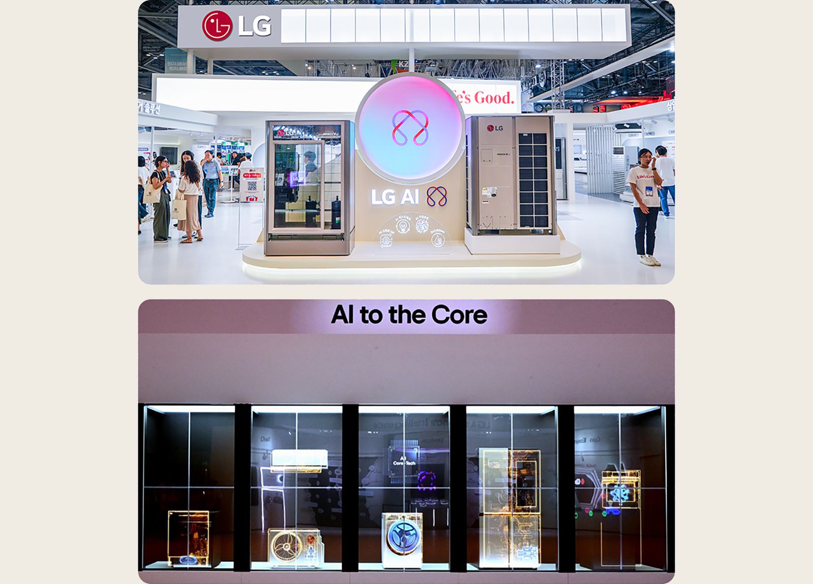 "LG HVAC innovations at HARFKO, WCE, IFA 2024: new Inverter Scroll Chiller, AI Multi V i, sustainable heat pump technologies.	