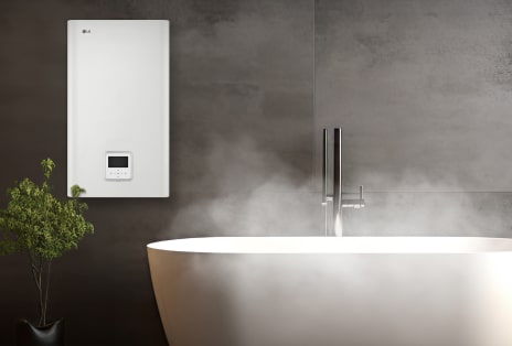 Warm steam is coming out of the bathtub on the right side and there is Hydro Kit on the left side. 