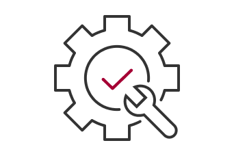 A simple line icon displays the Easy Installation feature of the LG Round Cassette, using a gear icon with a checkmark to convey the unit's straightforward setup process. 