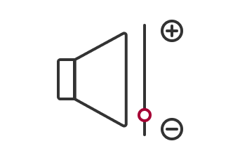 A simple line icon represents the LG Round Cassette’s Quiet Operation, depicted by a speaker with volume control symbols, emphasizing its ability to operate silently and efficiently. 