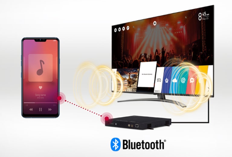 Mobile device and TV with STB6500 are connected via Bluetooth, so music on the device is played on TV.