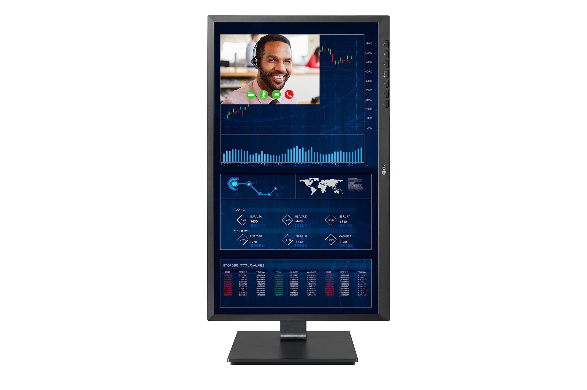 front view of the screen pivoting +90 degrees