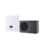 LG Air to Water Heat Pump THERMA V, black-colored outdoor unit designed with grey wavey grill