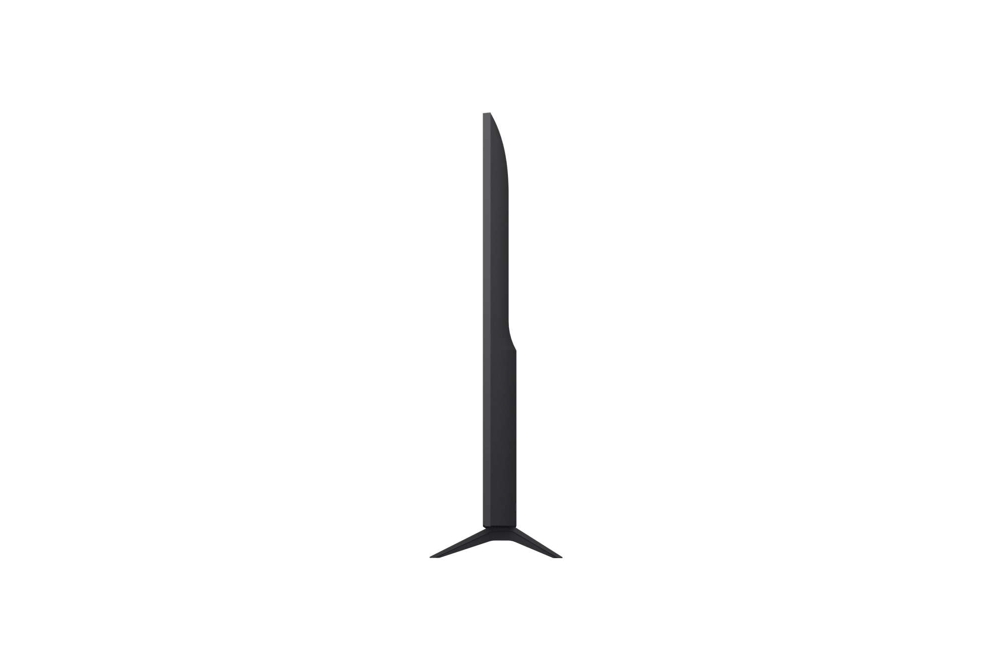 Front view and side view of LG UHD AI  UA8450 4K Smart TV showing its length, width, height, and depth dimensions.