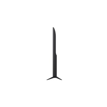 Front view and side view of LG UHD AI  UA8450 4K Smart TV showing its length, width, height, and depth dimensions.