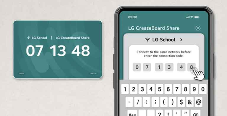 Người dùng có thể truy cập LG CreateBoard Share, một giải pháp chia sẻ màn hình không dây, chỉ bằng cách nhập mã gồm 6 chữ số.