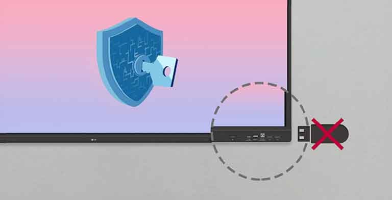 Có thể cài đặt cho bảng kỹ thuật số tương tác của LG vô hiệu hóa USB được kết nối với màn hình vì mục đích bảo mật.