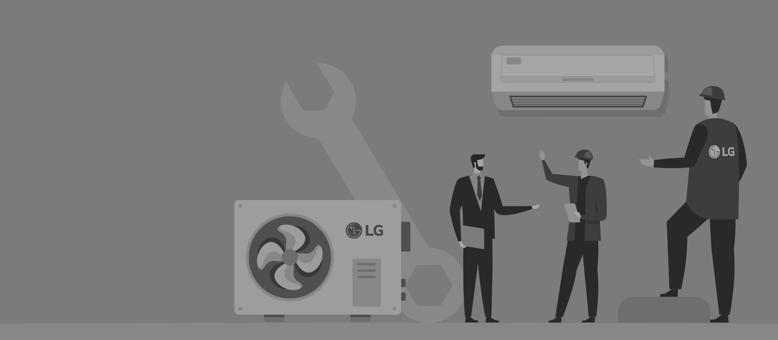 LG Installer and consultant checking a HVAC system显示