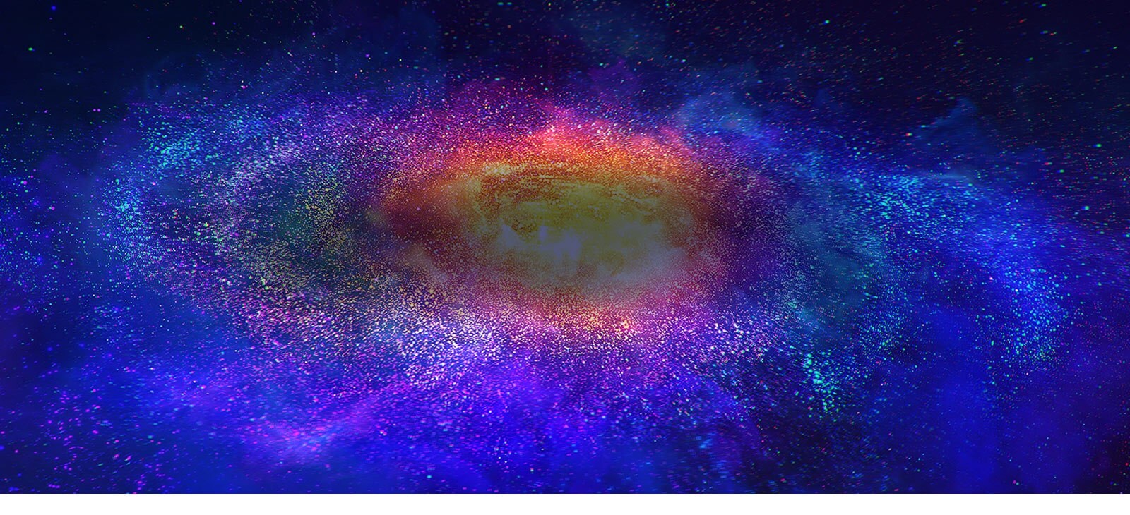 Eine Ansammlung bunter Partikel im Universum, welche die selbstleuchtenden Pixel des LG OLED TV darstellen