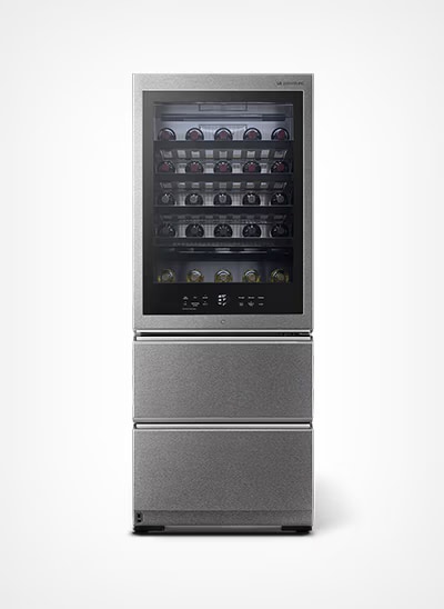 A head-on shot of the LG SIGNATURE Wine Cellar against a white background.