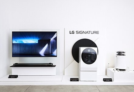 oled tv w, washing amchine, and air purifier of lg signature