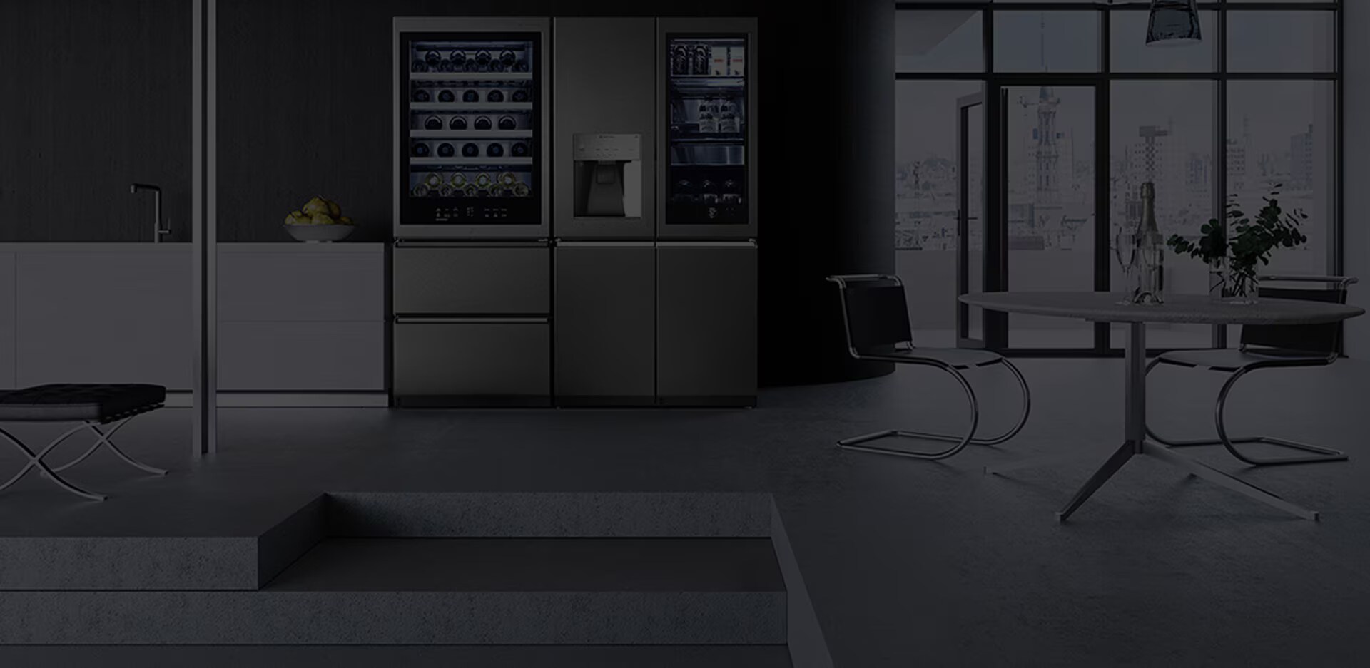 LG SIGNATURE Refrigerator and Wine Cellar are placed in the Bauhaus style of modern kitchen with a backdrop of Berlin.