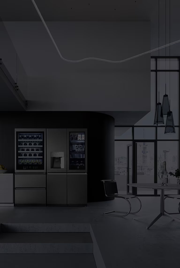 LG SIGNATURE Refrigerator and Wine Cellar are placed in the Bauhaus style of modern kitchen with a backdrop of Berlin.