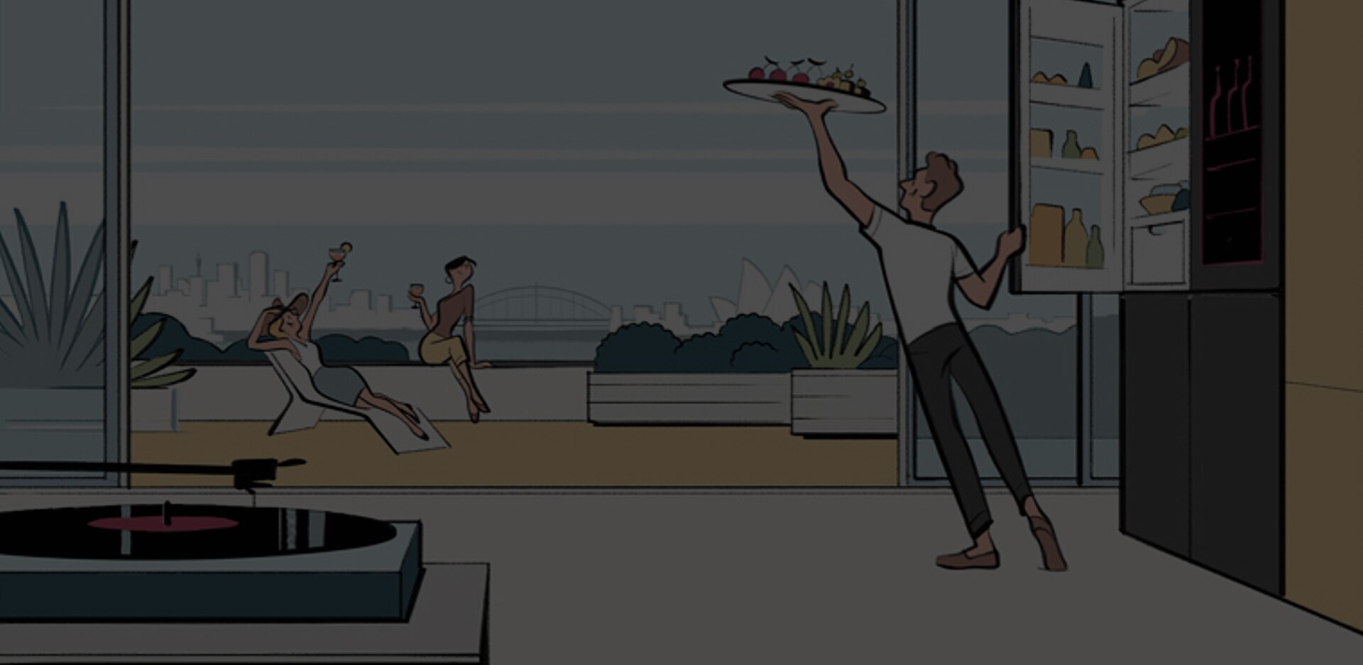 Illustration of LG SIGNATURE Refrigerator in Sydney city background