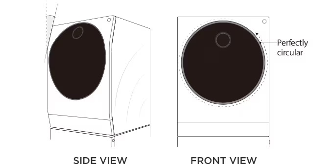 Side and front view of LG SIGNATURE Washing Machine that shows its stylish circular shaped door
