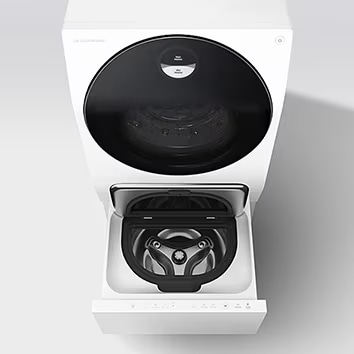 A close up shot of the interior technology of the LG SIGNATURE TWINWash®™ System Washing Machine.