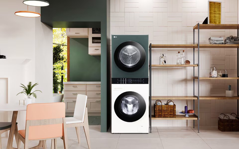 LG-Verbraucher-Wohnraum mit Waschmaschine / Trockner, Innenarchitektur-Inszenierungsraum