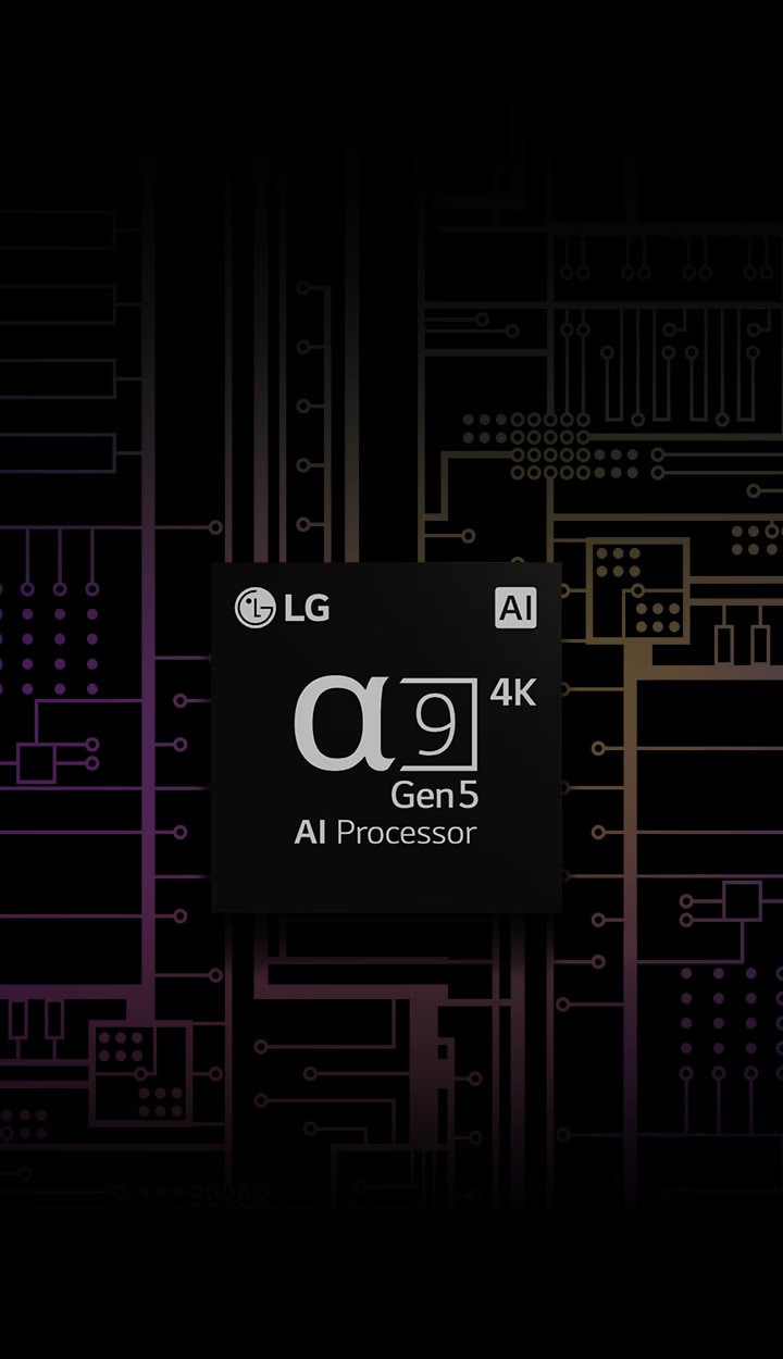 Une image du processeur IA a9 de 5e génération 4K a un fond noir et blanc qui se transforme en couleur.