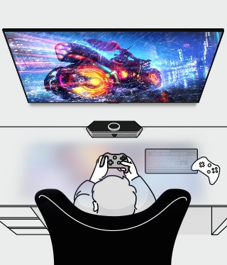 An illustration of a man playing a game is shown.