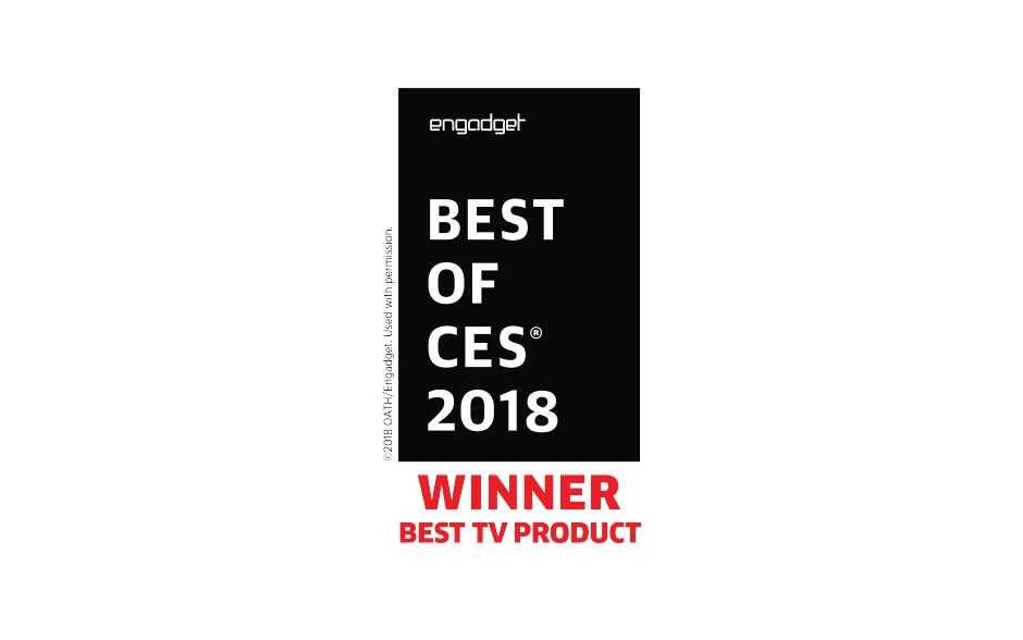 Best TV product of CES 2018 winner, awarded to LG on white background