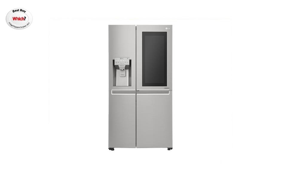 A++ Rated InstaView Door-in-Door Refrigerator with Non-Plumbed Water and Ice Dispenser on white background with Which? Best Buy award in the corner