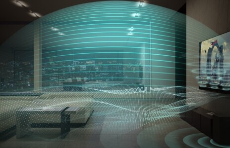 A image of TV playing with LG Soundbar showing the HD Music Streaming	