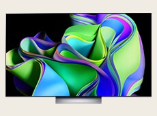LG OLED C3 showing a colourful abstract artwork. 