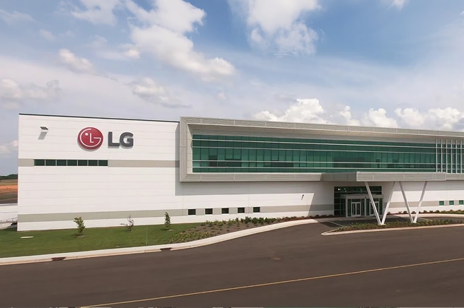 Modern exterior of the LG Electronics factory in Tennessee