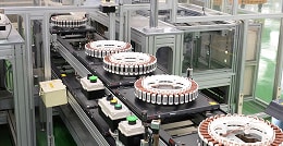 Automated production line assembling high-efficiency inverter DD motor coil components used in LG home appliances, illustrating the manufacturing process of LG’s core motor technology designed to improve energy efficiency and reduce power loss​