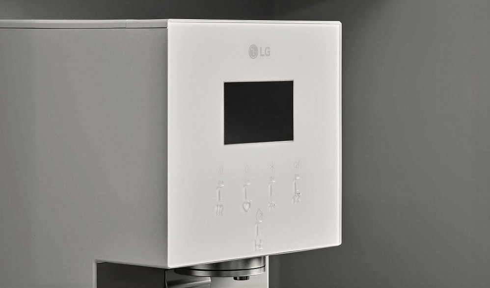 LG water purifier control panel with tactile and braille stickers applied