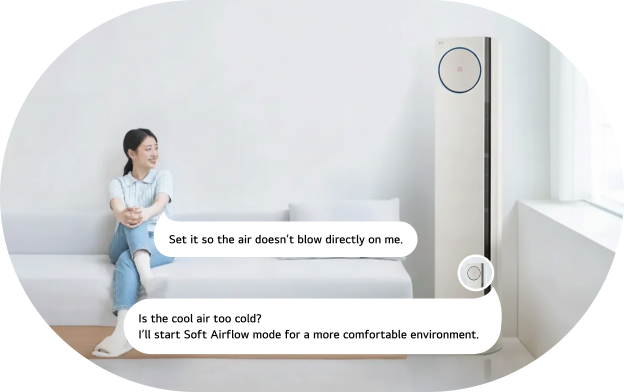 The air conditioner automatically switching to a gentle airflow mode after a voice command like “Set it so the air doesn’t blow directly on me.”
