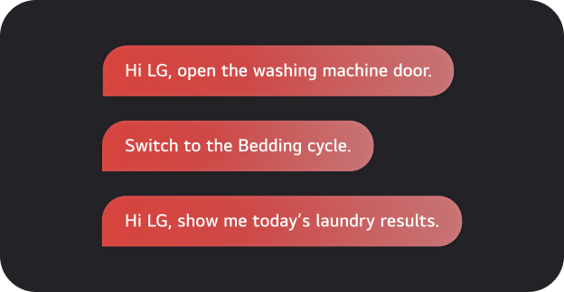 Example screen showing LG AI voice commands for controlling a washing machine