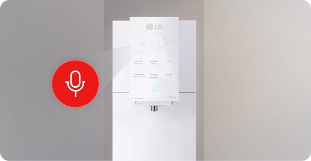 Front display of an LG water purifier with voice recognition feature