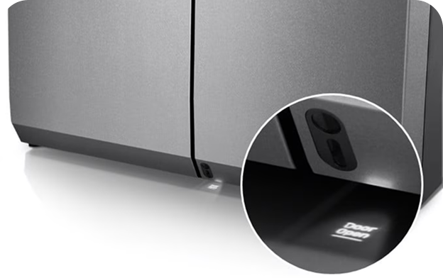 Hands-free refrigerator door opening with foot sensor