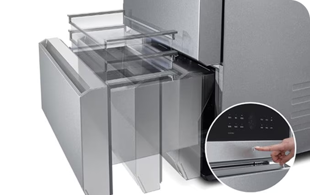 Refrigerator bottom drawer lifting up automatically