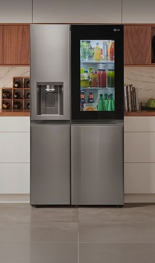 InstaView refrigerator installed in a kitchen