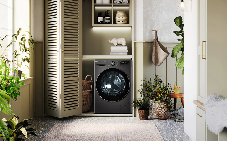 LG dryer installed in the living room