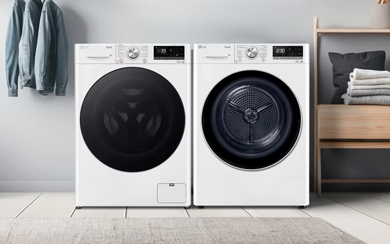 LG washing machine and dryer installed in the living room