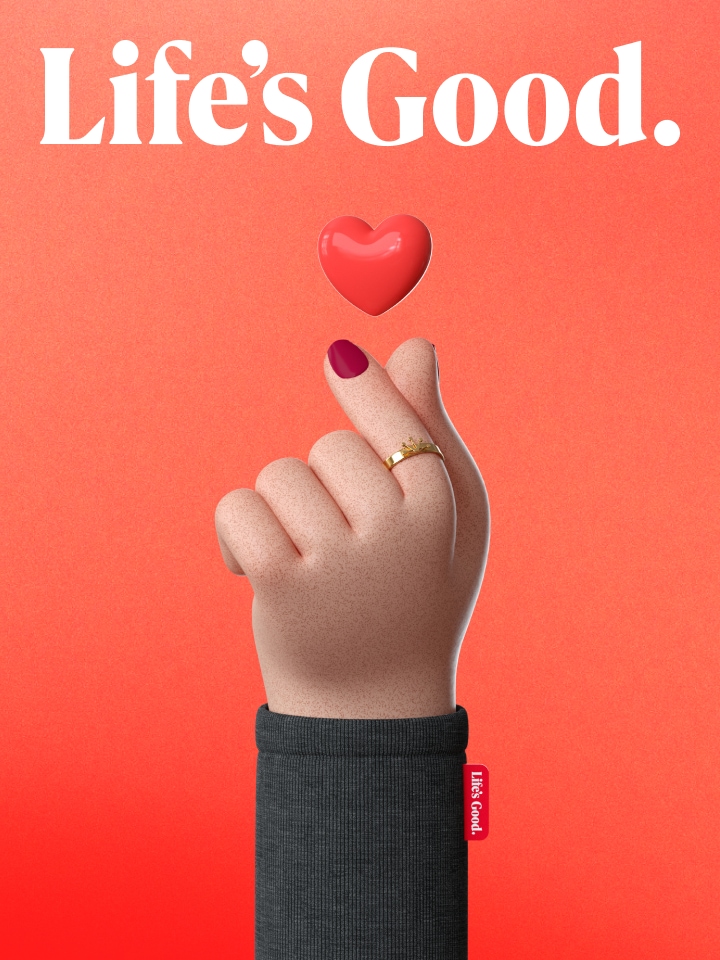 Life's Good. Ein Bannerbild mit einem gezeichneten Handherz.
