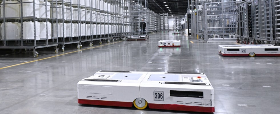 The robot is moving in the warehouse of LG Tennessee Factory.