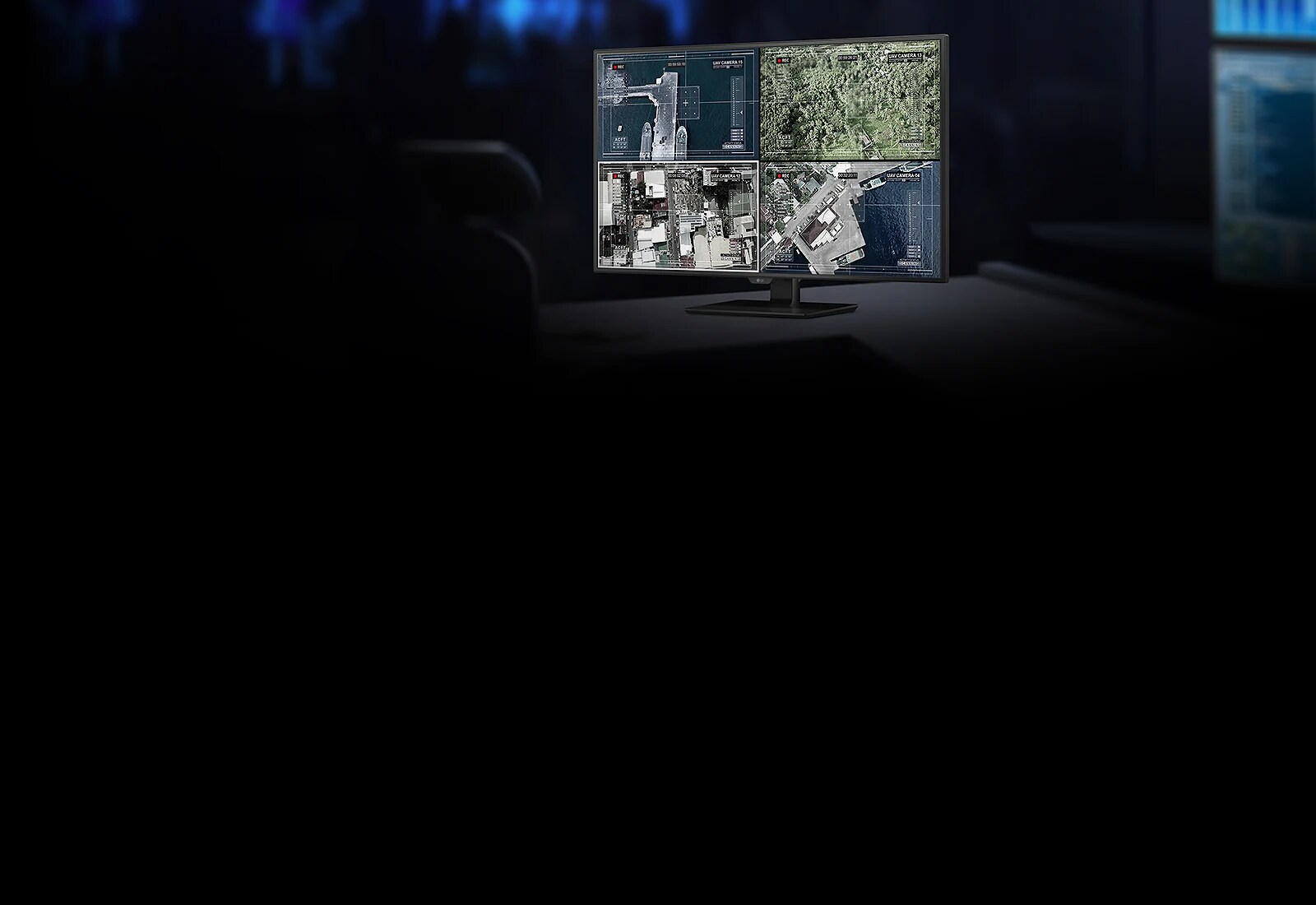 43BN70U az asztalra van helyezve és megtekintheti az eszköz kulcsfontosságú tulajdonságait