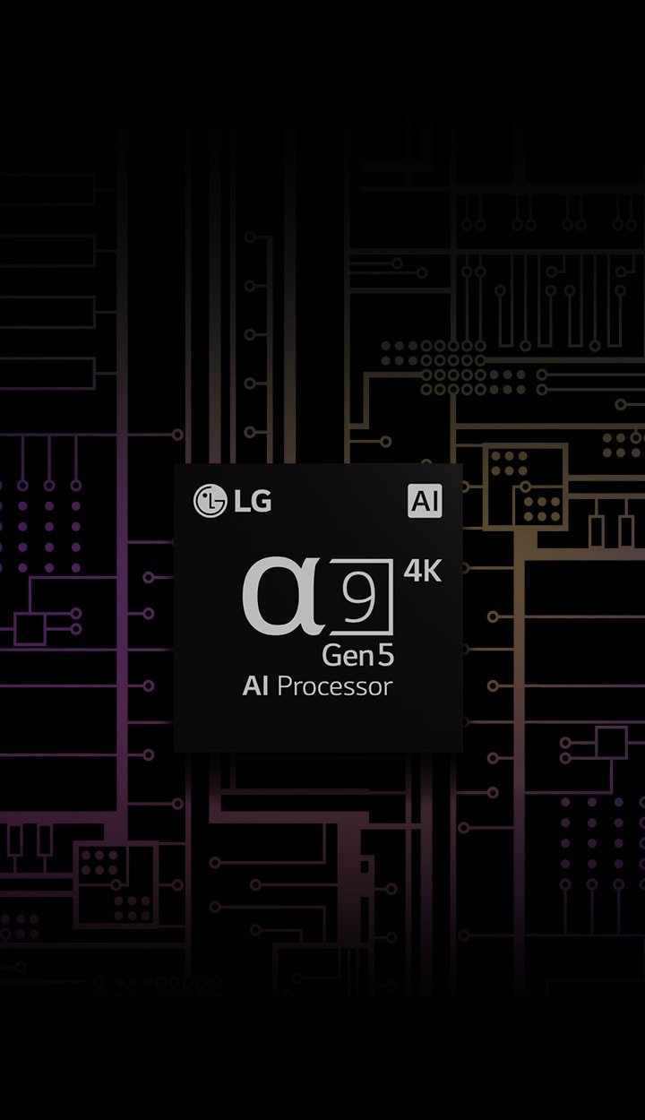 An image of the α9 Gen 5 AI processor 4K has a black and white background which transforms into colour.