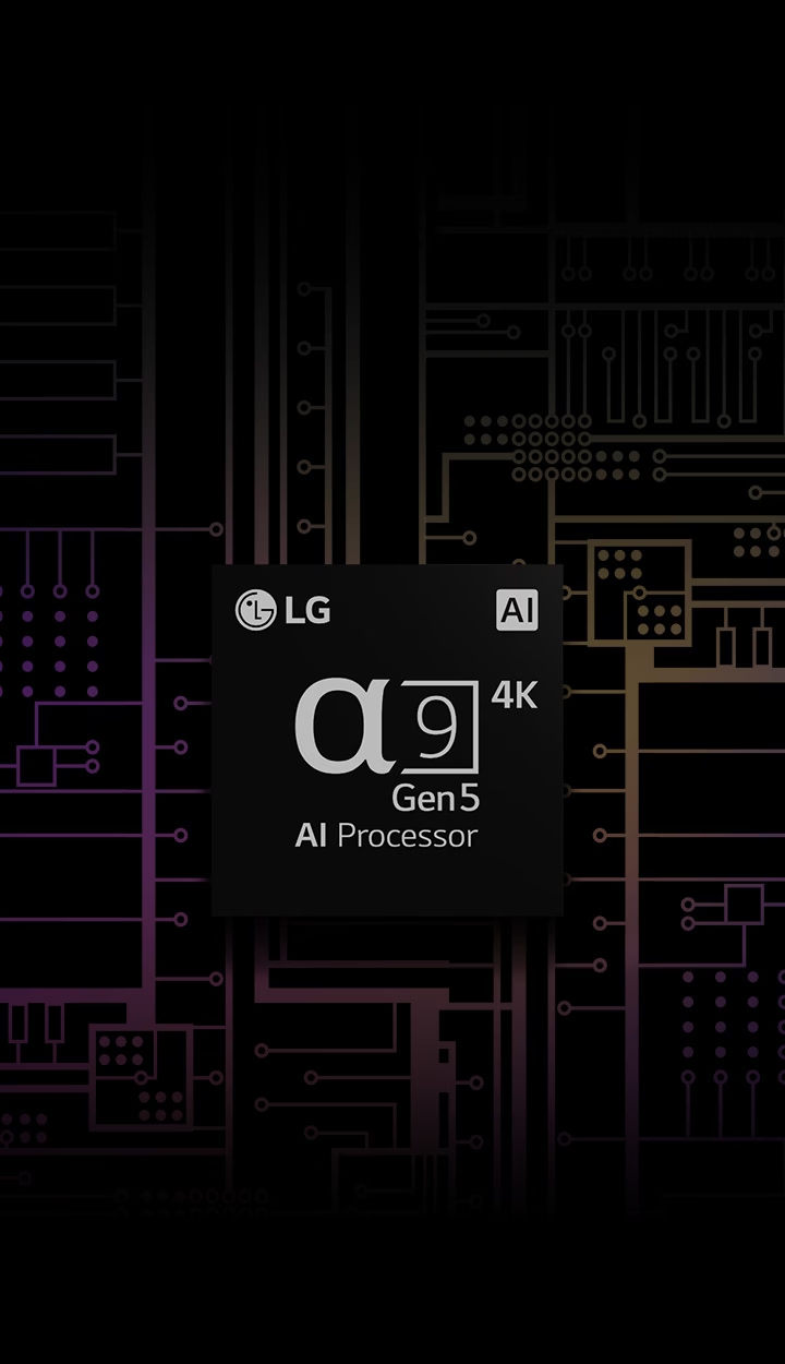 An image of the α9 Gen 5 AI processor 4K has a black and white background which transforms into color.