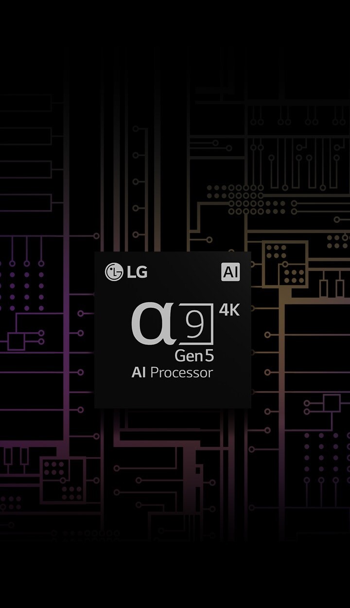 An image of the α9 Gen 5 AI processor 4K has a black and white background which transforms into colour.
