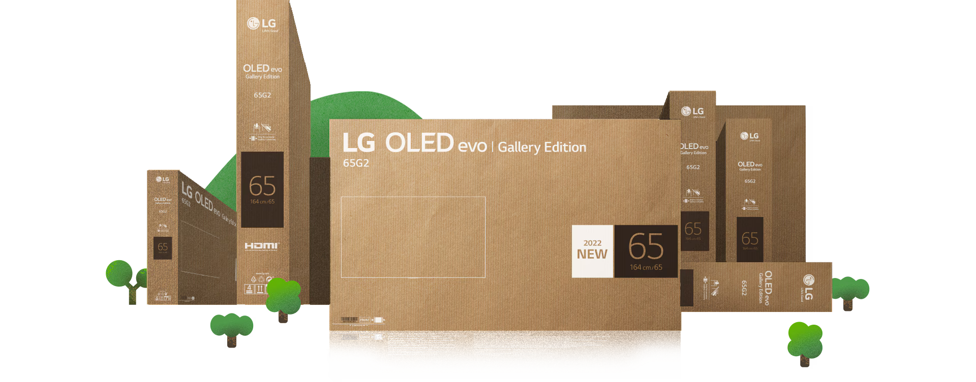 Illustration d’une ville pleine de verdure créée à l’aide de l’emballage écologique du téléviseur LG OLED