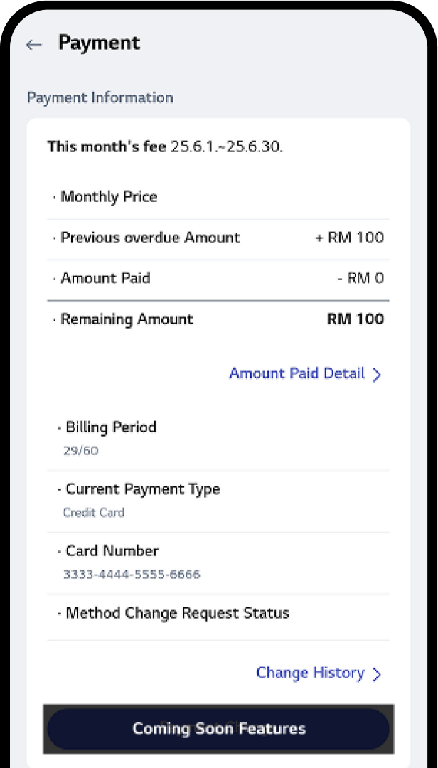 Mobile screen showing step to check payment info