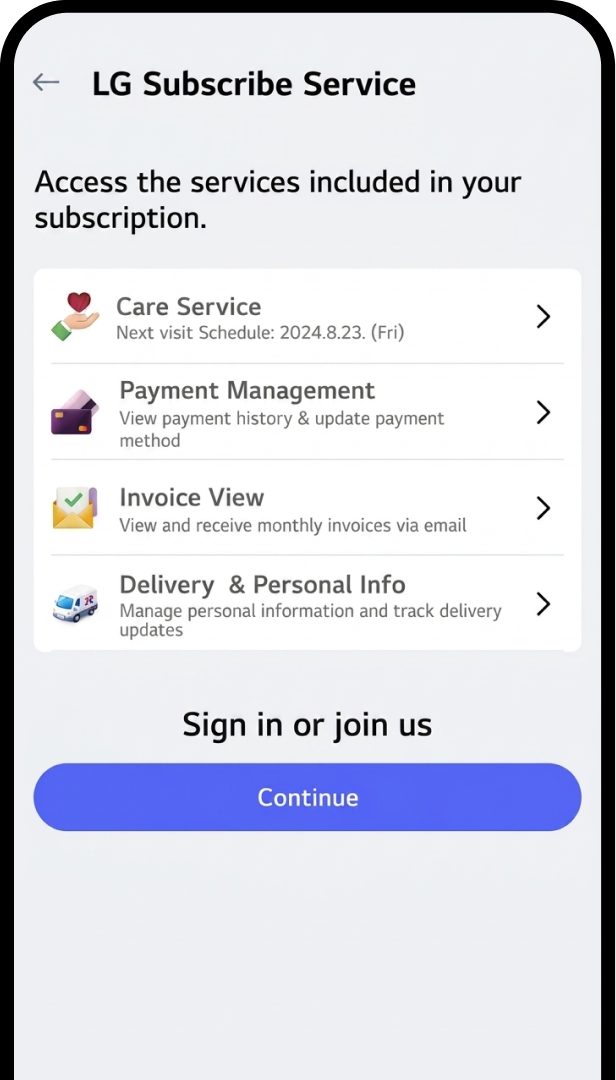 Mobile screen showing step to authenticate LG Subscribe